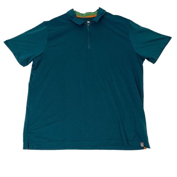 The North Face Men’s XL Green Polo Shirt 1/4 Zip Short Sleeve FLASHDRY Polyester - Picture 1 of 12